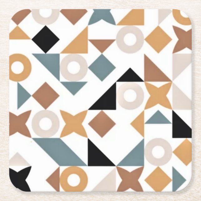 Bauhaus Geometric XOXO Square Papper Drink Coaster Underlägg Papper Kvadrat (Framsidan)