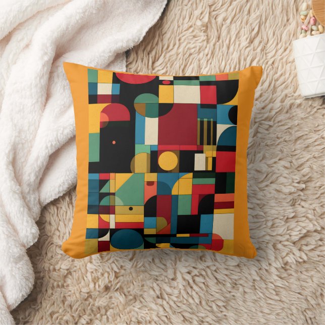 Bauhaus Geometrisk Abstrakt Färgrik Mosaik Kudd  Kudde (Filt)