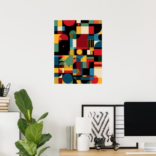 Bauhaus Geometrisk Abstrakt Färgrik Mosaikaffisch  Poster (Hemmakontoret)