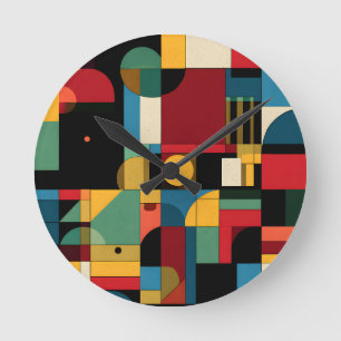 Bauhaus Geometrisk Rutnätsabstrakt Modern Väggkloc Rund Klocka