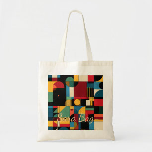 Bauhaus Geometrisk Rutnätsmosaik Anpassad Namn Tot Tygkasse