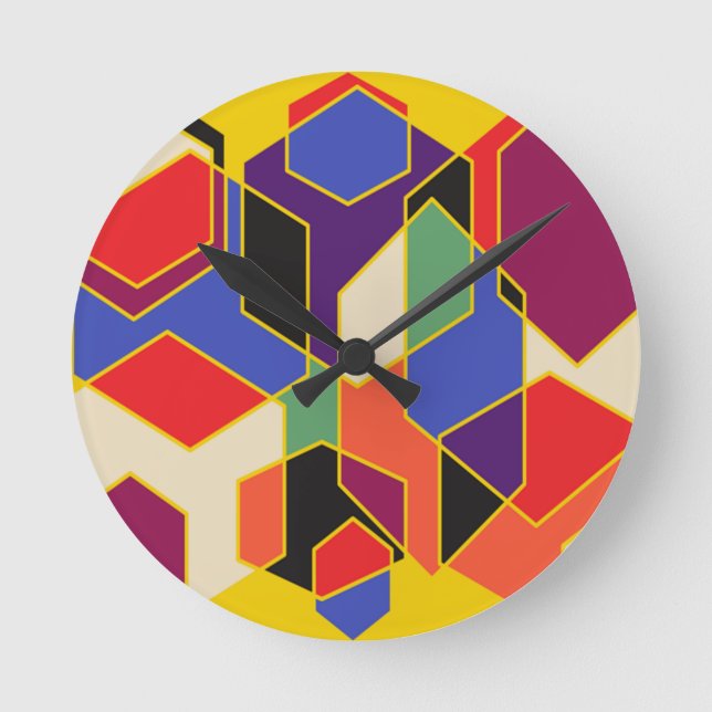 Bauhaus Hexagons  Rund Klocka (Framsida)