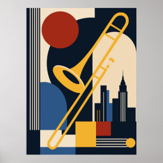 Bauhaus Jazz Trombon Konst | Mid Century Modern Poster