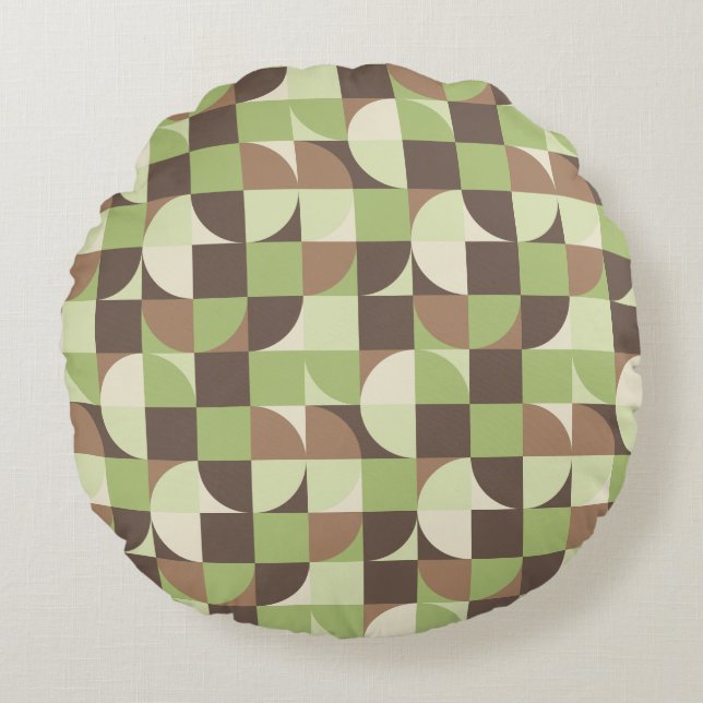 Bauhaus Mid Century Modern Löv och Träd Retro Rund Kudde (Framsidan)