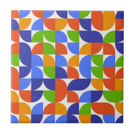 Bauhaus Mid Century Mönster Blå, Orange, Grön  Kakelplatta