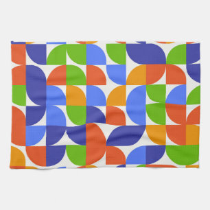 Bauhaus Mid Century Mönster Blue, Orange, Grönt Kökshandduk