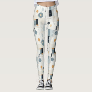 Bauhaus Navy Ocker Abstrakt Geometrisk Linje Leggings