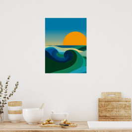 Bauhaus Ocean Wave Solnedgång Abstrakt Konst Affis Poster