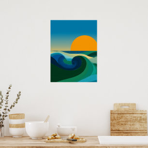 Bauhaus Ocean Wave Solnedgång Abstrakt Konst Affis Poster