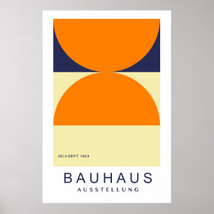 Bauhaus Orange Marinblå Halvcirkel Fet Konsttryck Poster