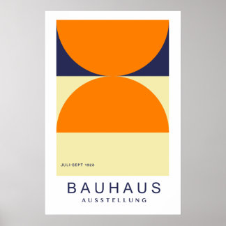 Bauhaus Orange Marinblå Halvcirkel Fet Konsttryck Poster