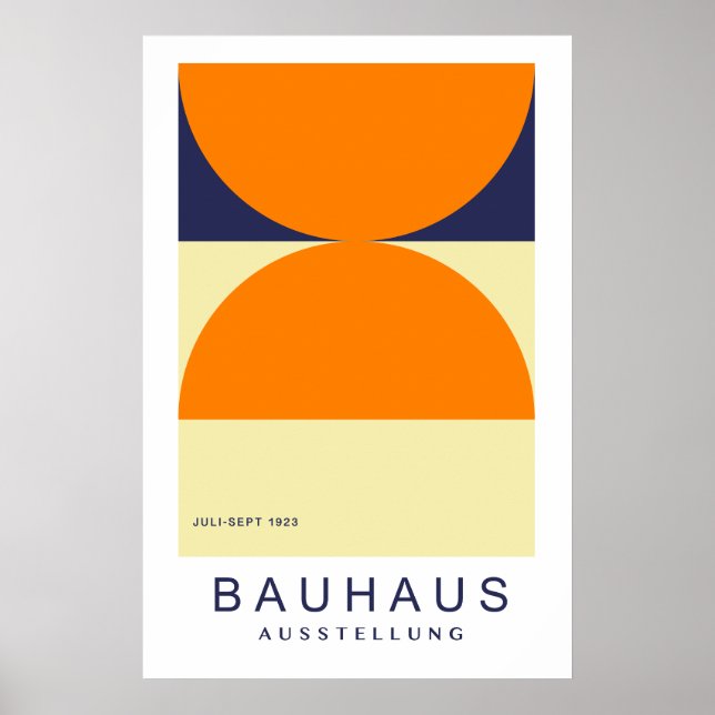 Bauhaus Orange Marinblå Halvcirkel Fet Konsttryck Poster (Framsidan)