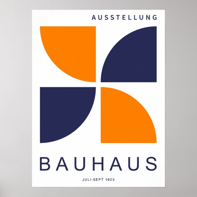 Bauhaus Orange Navy Geometric Quarter Circle Poster (Framsidan)