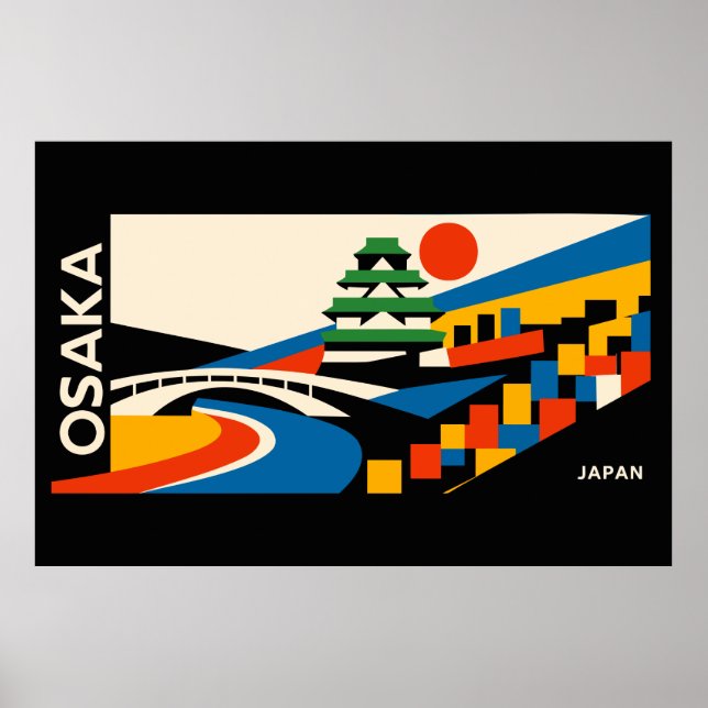 Bauhaus Osaka Japan Reseskylt Geometriskt Slott Poster (Framsidan)