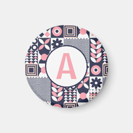 Bauhaus Retro Blommigt Geometric Namn Alphabet Magnet