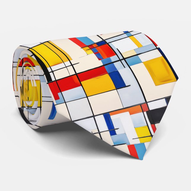 Bauhaus Squares Boho 60's 70's Mönster Necktie Slips (Rullad)