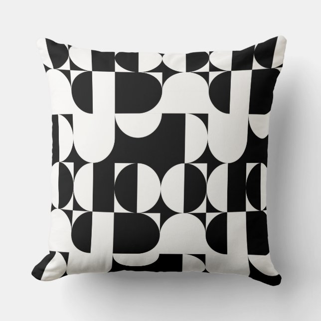 Bauhaus Stil Black och White Geometric Retro  Kudde (Framsida)