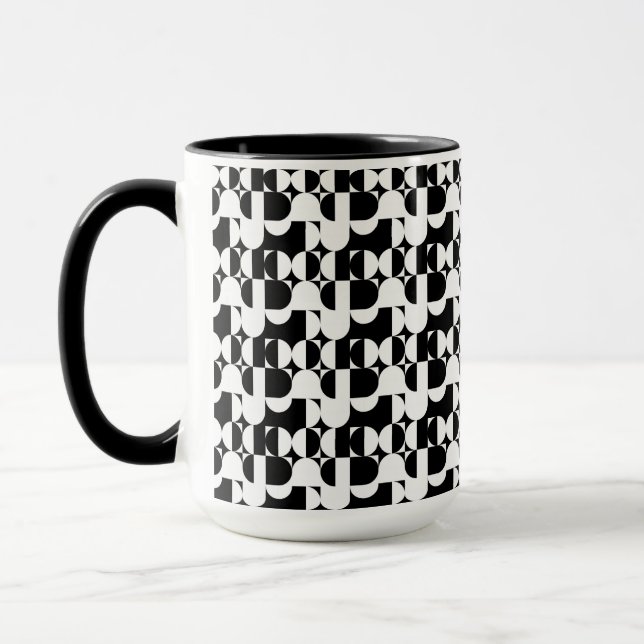 Bauhaus Stil Black och White Geometric Retro  Mugg (Vänster)