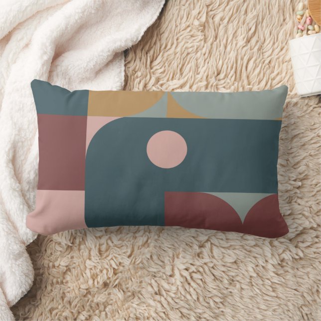 Bauhaus Stil Brown, Teal, Tan Lumbarkudde (Filt)