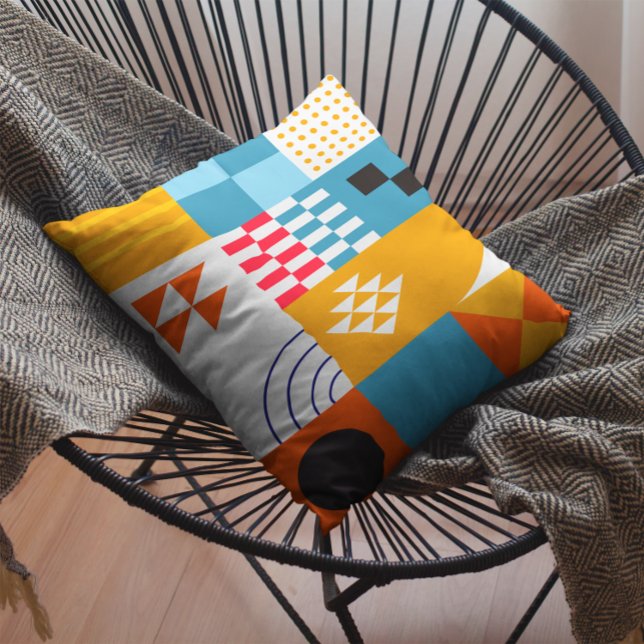 Bauhaus Stil Geometric Blue och Guld Kudde (Skapare uppladdad)