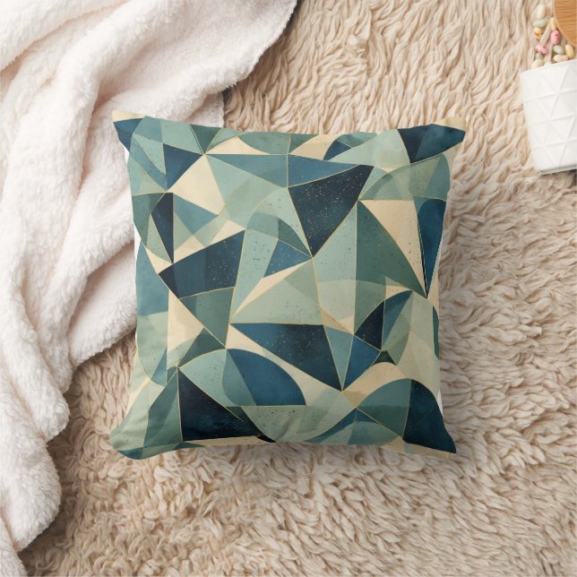 Bauhaus Stil Geometric Sage och Blue Lumbar Kudde (Filt)