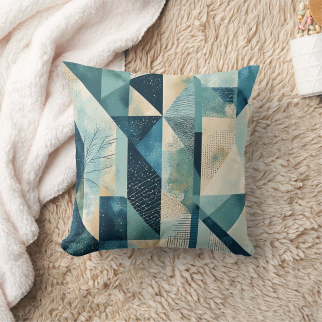 Bauhaus Stil Geometric Sage och Blue Lumbar Kudde (Filt)