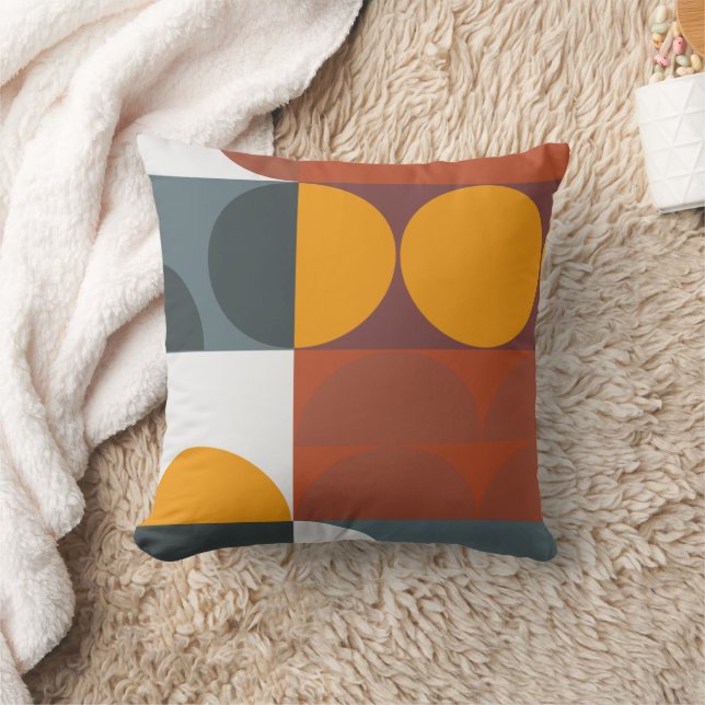 Bauhaus Stil Grått, Guld, Brown, Teal Kudde (Filt)