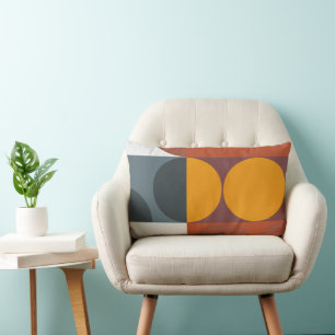Bauhaus Stil Grått, Guld, Brown, Teal Lumbarkudde
