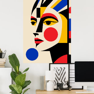 Bauhaus strålande profil geometrisk porträtt poster