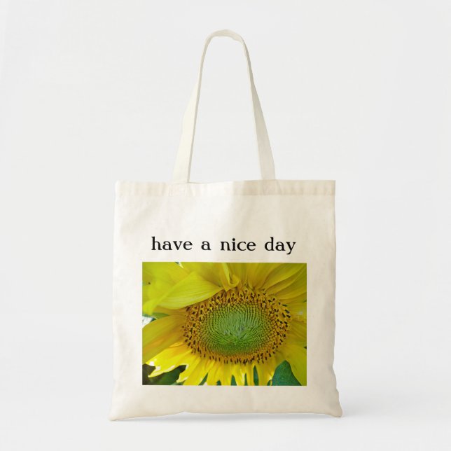 Baumwolltasche Sonnenblume: Ha en trevlig dag. Tygkasse (Framsidan)