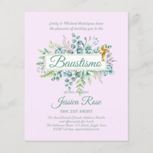 Baustismo-inbjudan Eucalyptus Greenery BUDGET