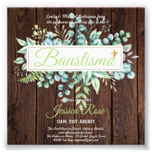 Baustismo-inbjudan Eucalyptus Greenery BUDGET Fototryck