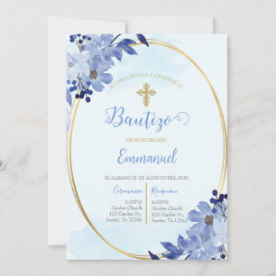 : Bautismo blommigt azul en español Inbjudningar