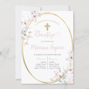 : Bautismo blommigt rosa en español Inbjudningar
