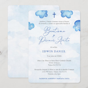 Bautismo Primer Cumple, Boy Baptism 1:a födelsedag Inbjudningar