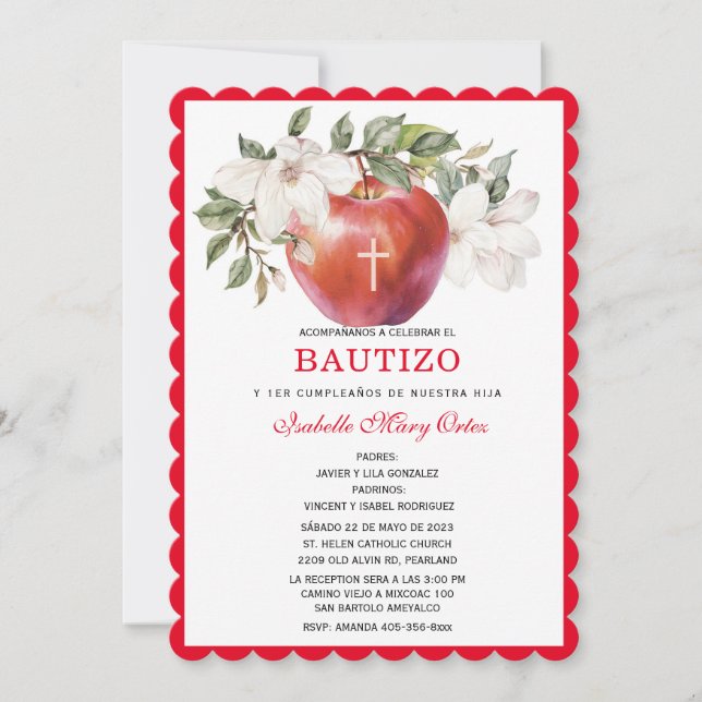 Bautismo y Primer Cumpleaños de Manzan-inbjudninga Inbjudningar (Framsida)