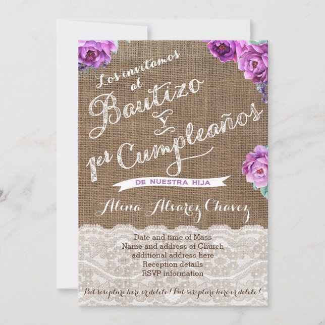 Bautizo 1er Cumpleaños, spanska inbjudan Castellan (Framsida)