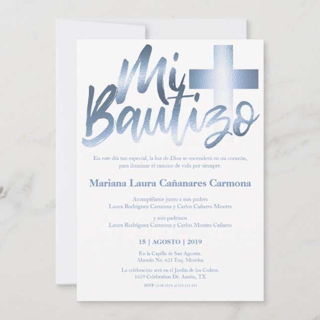 Bautizo Baptism Spanska Faux GULD Inbjudningar (Framsida)