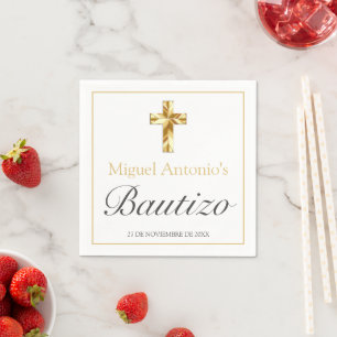 Bautizo Bebé Niño Cruz Oro y Blanco Clasico Pappersservett