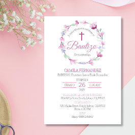 Bautizo bjudacion Cute Kor Rosa Flowers Baptism Inbjudningar