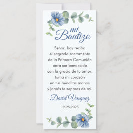 Bautizo Bookmark Favor Grönt Löv Blåa blommor