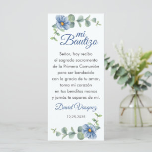 Bautizo Bookmark Favor Grönt Löv Blåa blommor