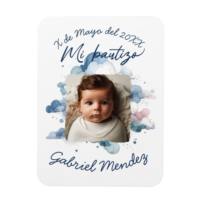 Bautizo con foto spansk Watercolor Magnet (Vertikal)