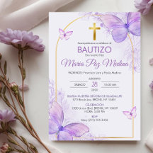 Bautizo-inbjudan på spanska Baptism Butterflies