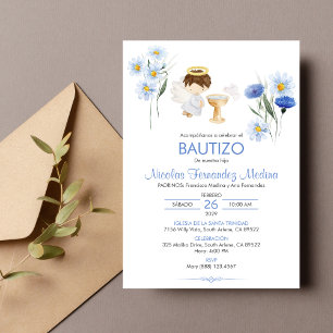 Bautizo Invacion Angel Boy Cute Flowers Baptism Inbjudningar
