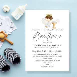 Bautizo Invacion Cute BOY Angel Simple Baptism Inbjudningar