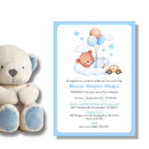 Bautizo Invacion Cute Nalle Boys Baptism Inbjudningar
