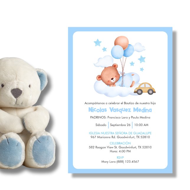 Bautizo Invacion Cute Nalle Boys Baptism Inbjudningar (Skapare uppladdad)