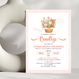 Bautizo Invacion Rosa Tulips katolsk baptism Inbjudningar