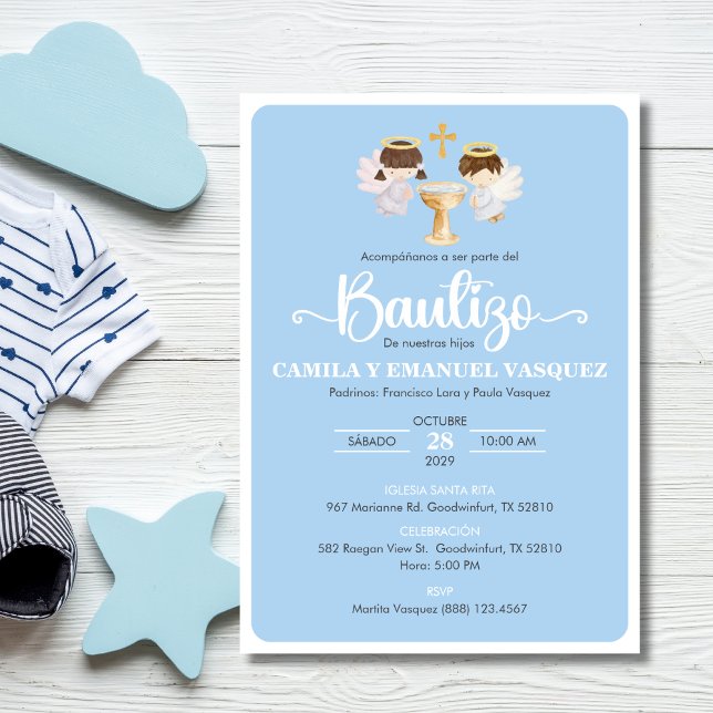 Bautizo Invacion Twin Boy and girl Cute Baptism Inbjudningar (Skapare uppladdad)